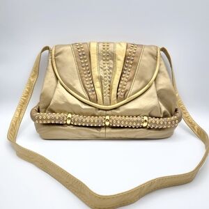 Vintage 80s Genuine Gold Leather Studded Shoulder Bag